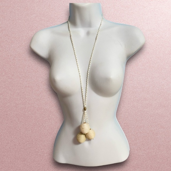 Boho Seed Bead Long Chunky Natural Seisal Balls Necklace - Picture 6 of 8